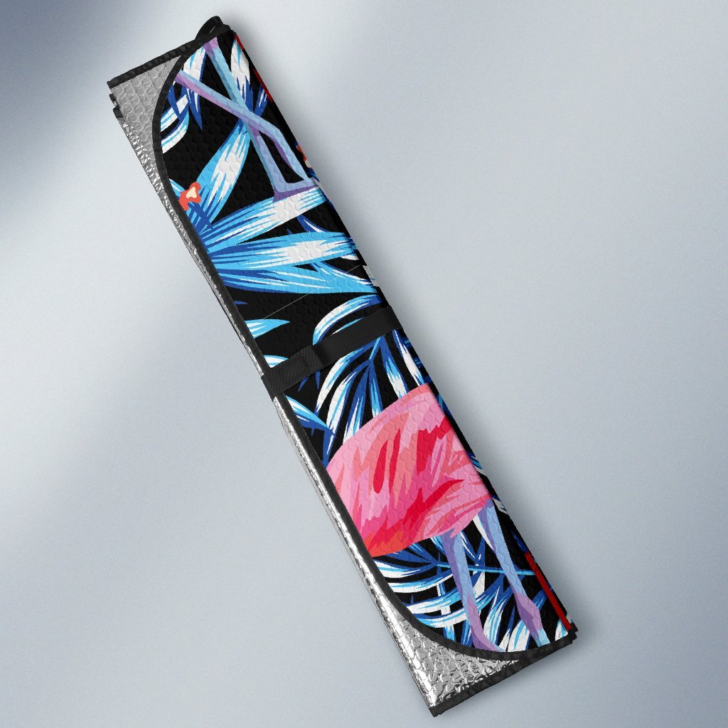 Flamingo Hawaiian Floral Tropical Flower Hibiscus Palm Leaves Pattern Print Car Sun Shade-grizzshop