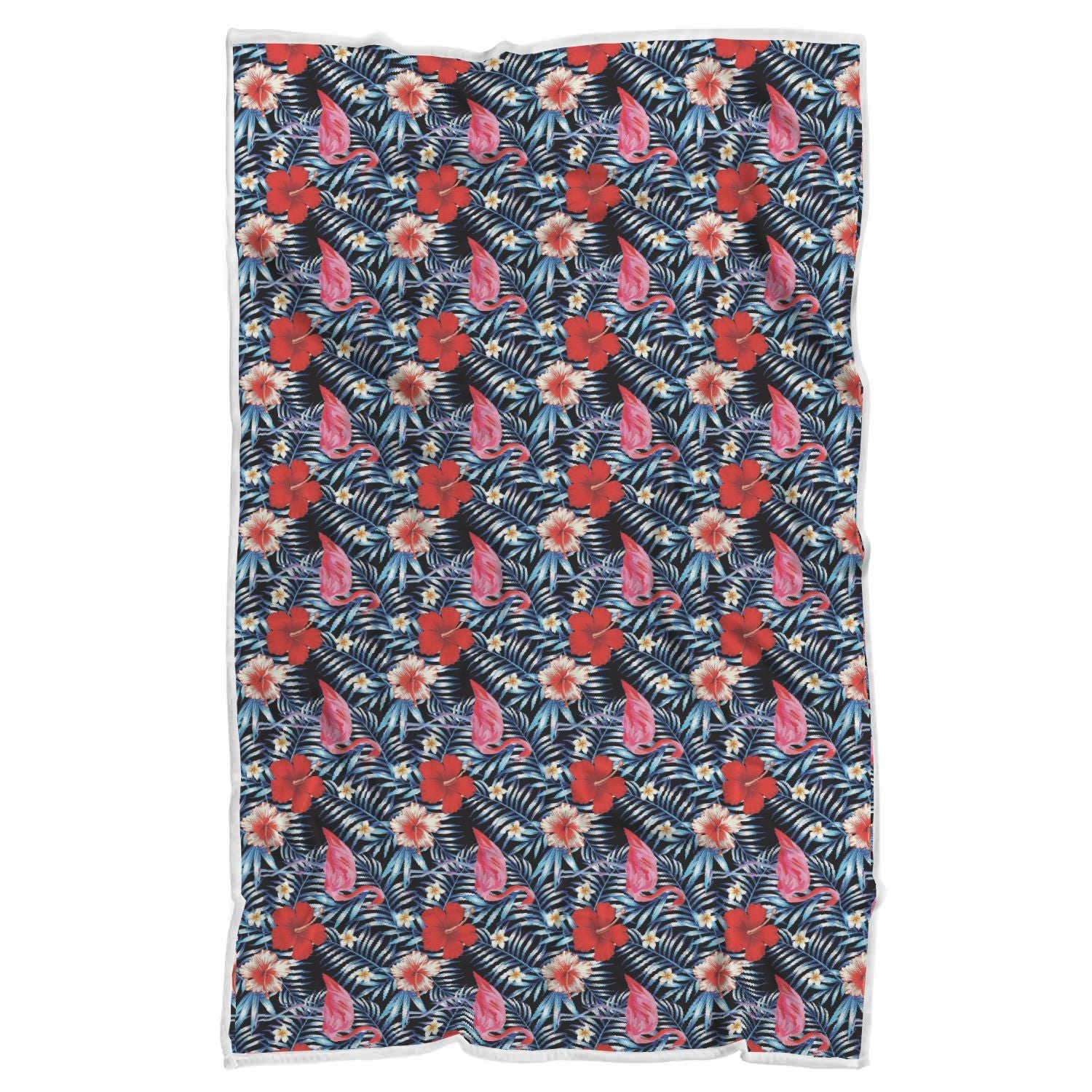 Flamingo Hawaiian Floral Tropical Flower Hibiscus Palm Leaves Pattern Print Throw Blanket-grizzshop