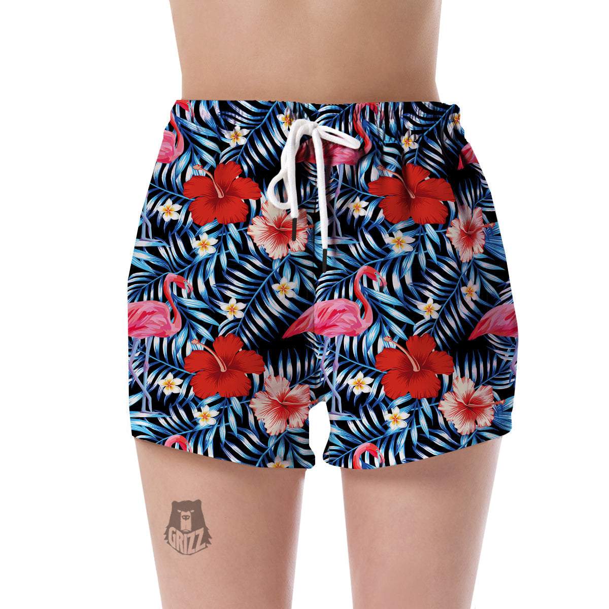 Flamingo Hawaiian Floral Tropical Flower Hibiscus Palm Leaves Pattern Print Women's Shorts-grizzshop