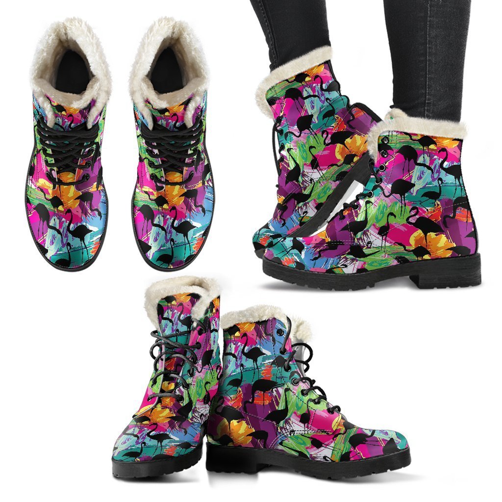 Flamingo Hawaiian Tropical Colorful Pattern Print Comfy Winter Boots-grizzshop