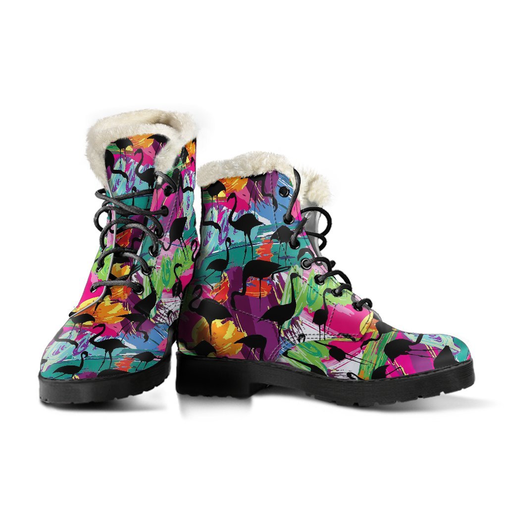 Flamingo Hawaiian Tropical Colorful Pattern Print Comfy Winter Boots-grizzshop