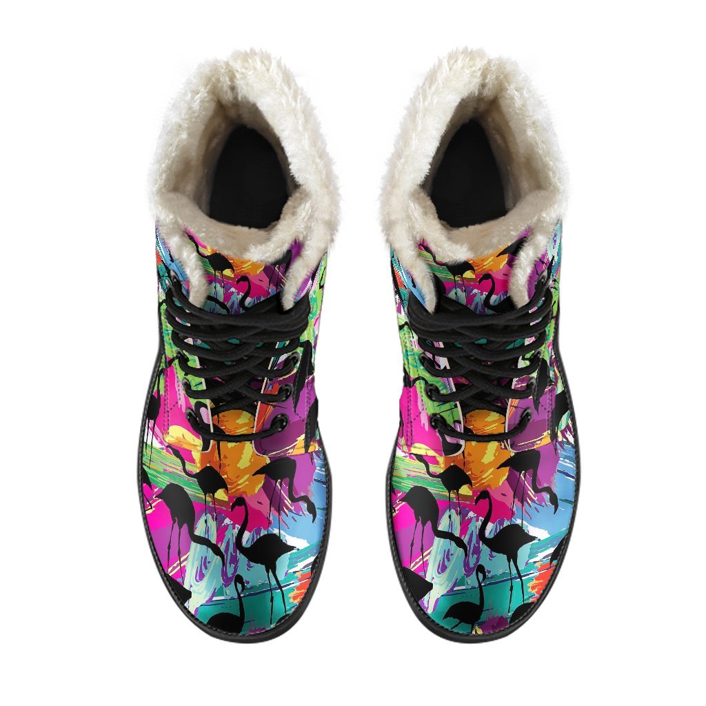 Flamingo Hawaiian Tropical Colorful Pattern Print Comfy Winter Boots-grizzshop