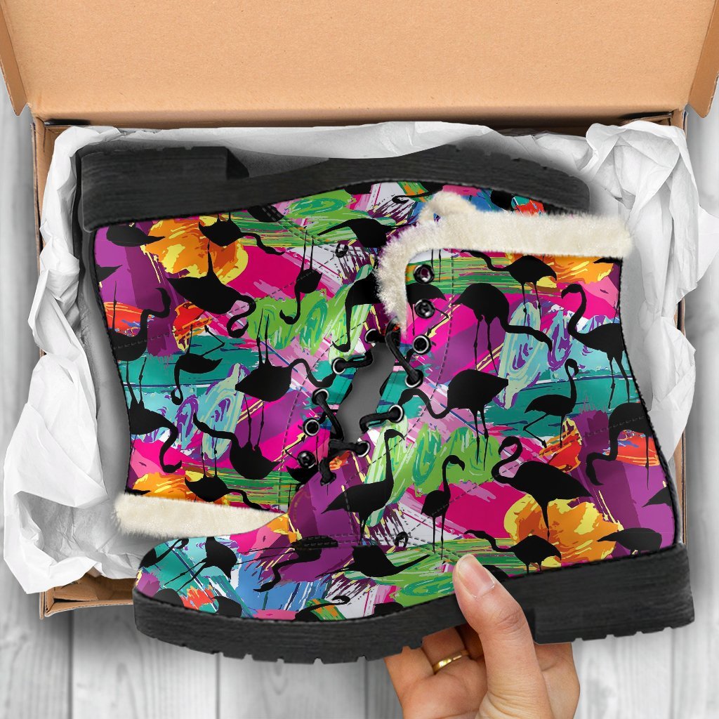 Flamingo Hawaiian Tropical Colorful Pattern Print Comfy Winter Boots-grizzshop