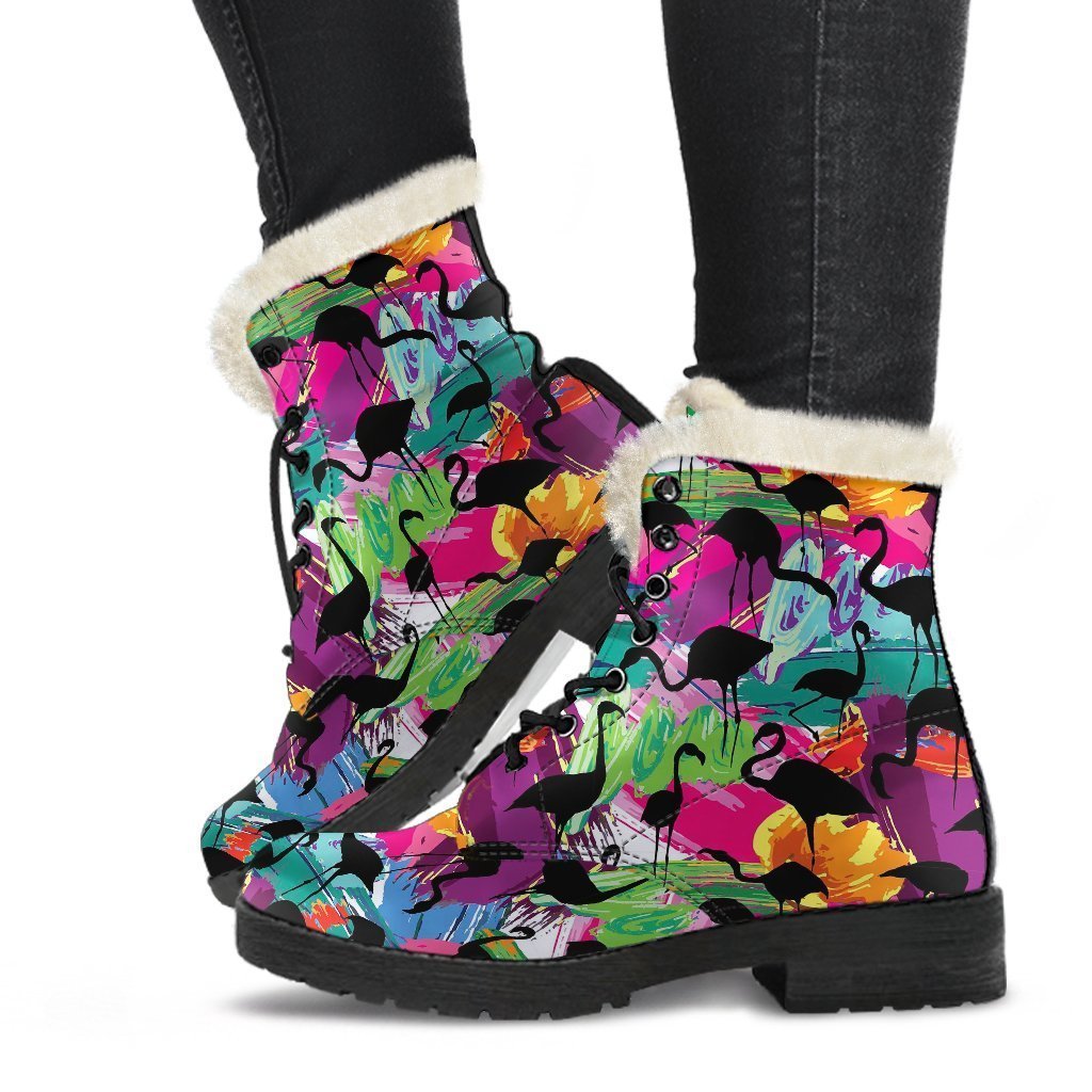 Flamingo Hawaiian Tropical Colorful Pattern Print Comfy Winter Boots-grizzshop