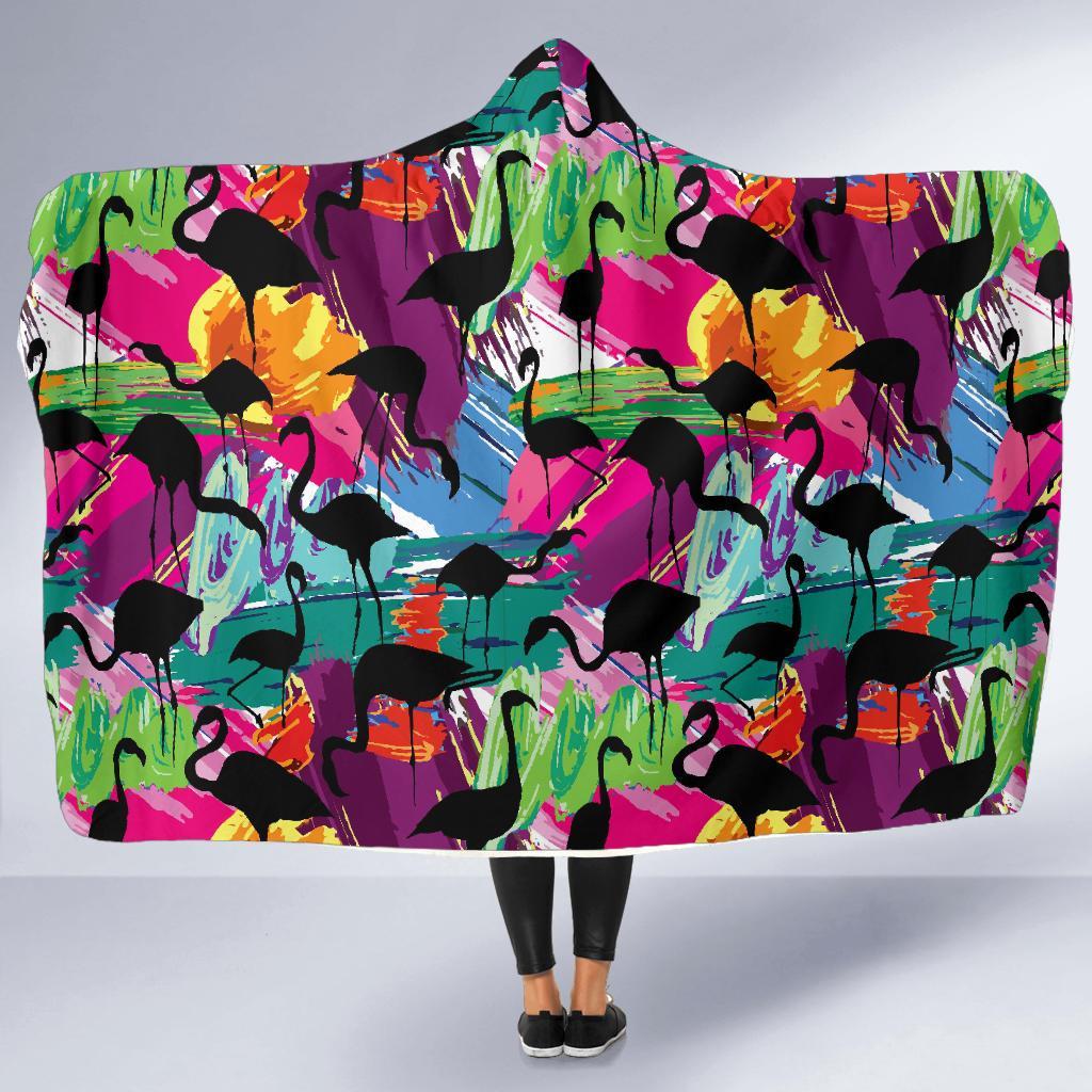 Flamingo Hawaiian Tropical Colorful Pattern Print Hooded Blanket-grizzshop