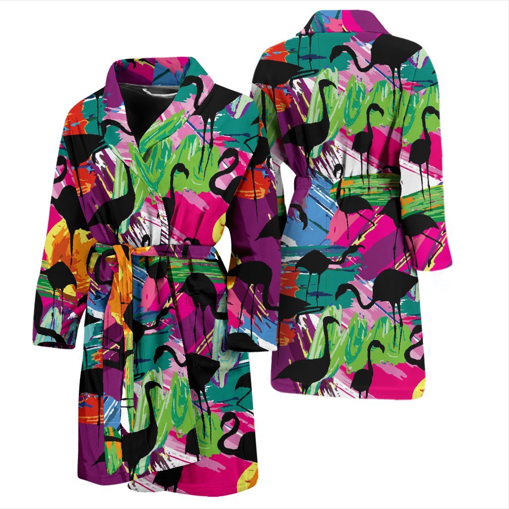 Flamingo Hawaiian Tropical Colorful Pattern Print Men Long Robe-grizzshop