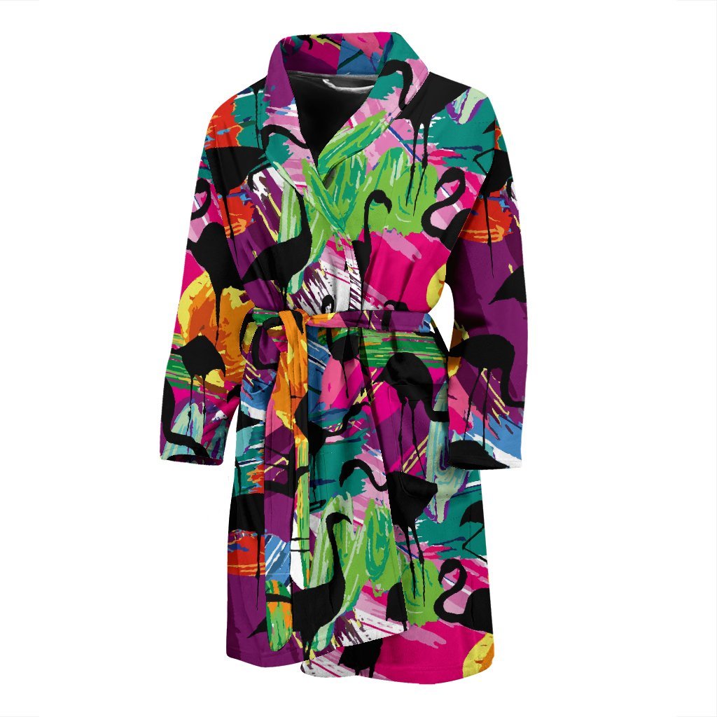 Flamingo Hawaiian Tropical Colorful Pattern Print Men Long Robe-grizzshop
