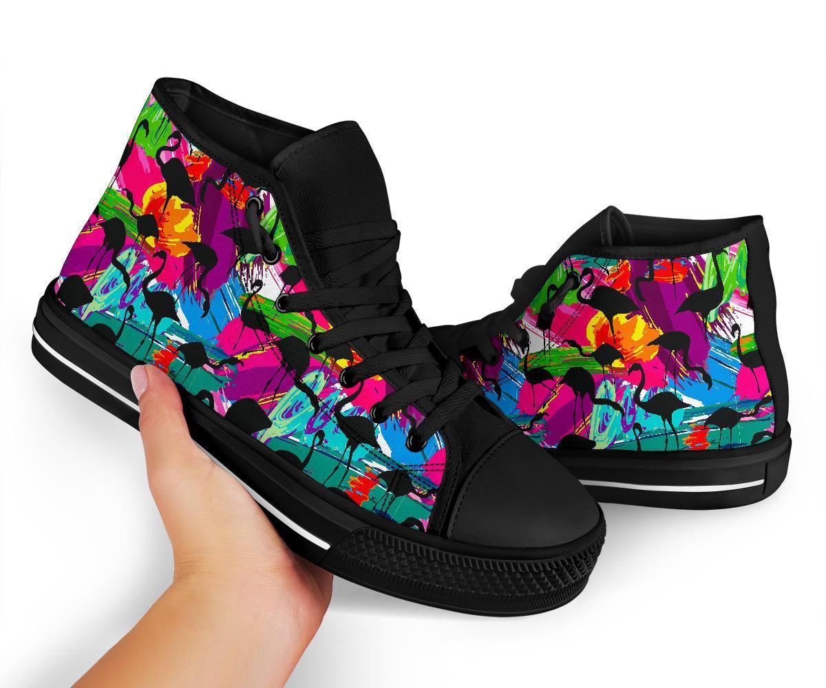 Flamingo Hawaiian Tropical Colorful Pattern Print Men Women's High Top Shoes-grizzshop