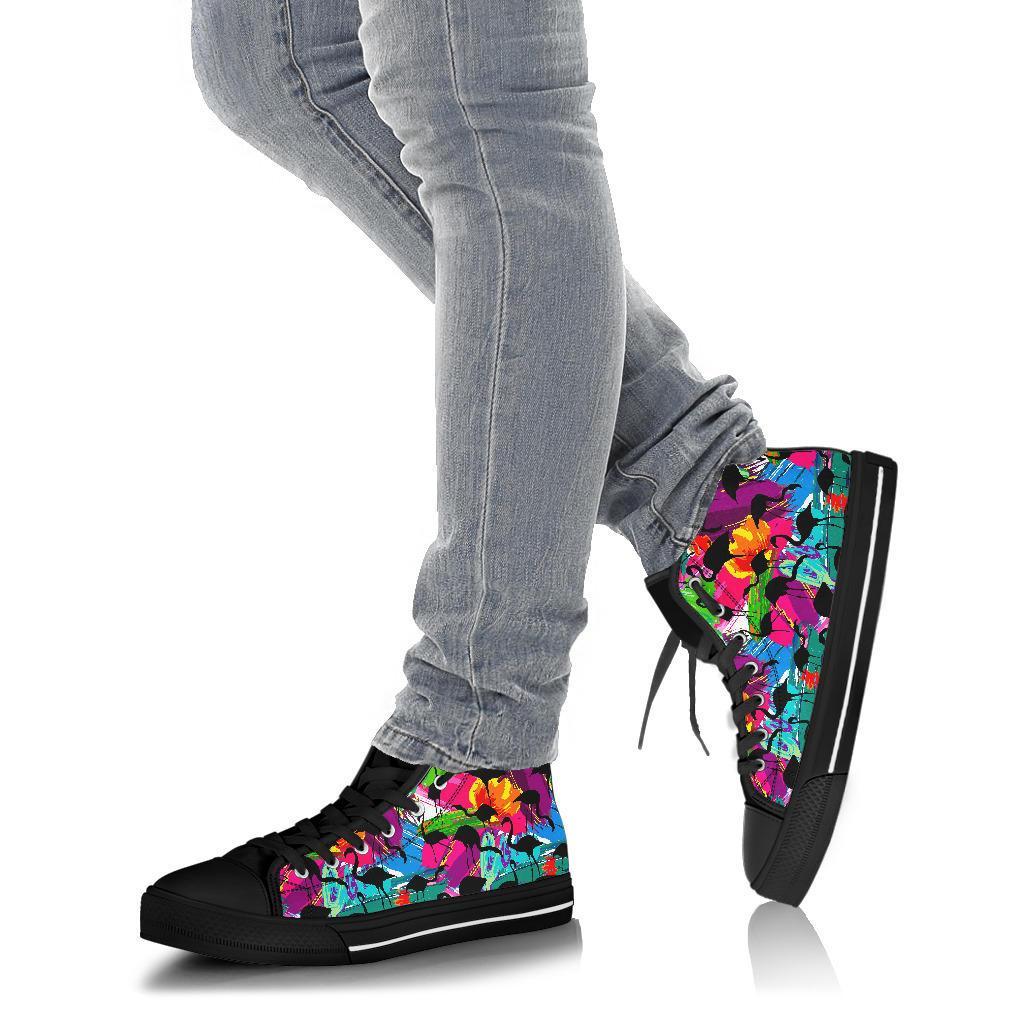 Flamingo Hawaiian Tropical Colorful Pattern Print Men Women's High Top Shoes-grizzshop