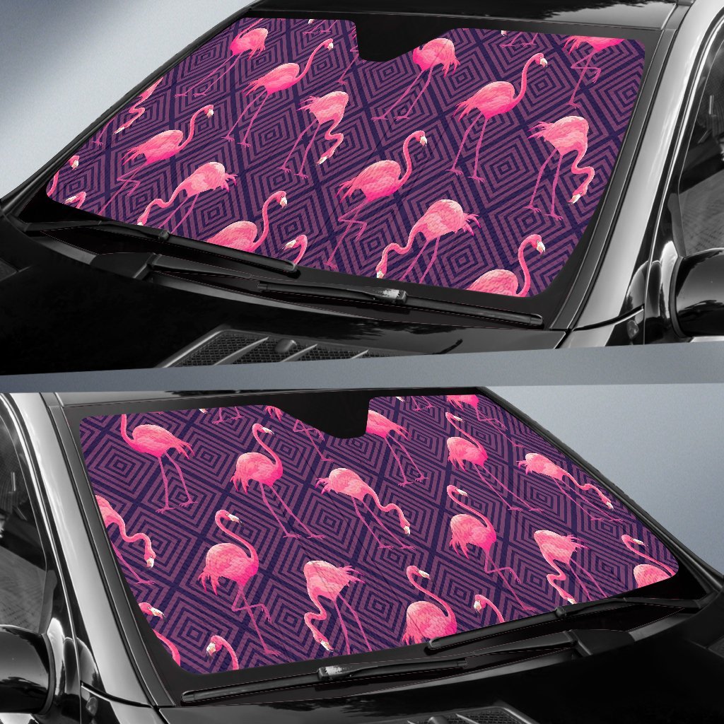Flamingo Hawaiian Tropical Stripe Pattern Print Car Sun Shade-grizzshop