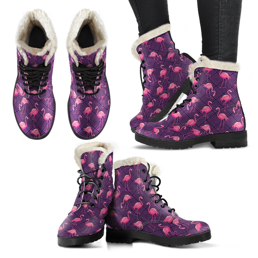 Flamingo Hawaiian Tropical Stripe Pattern Print Comfy Winter Boots-grizzshop