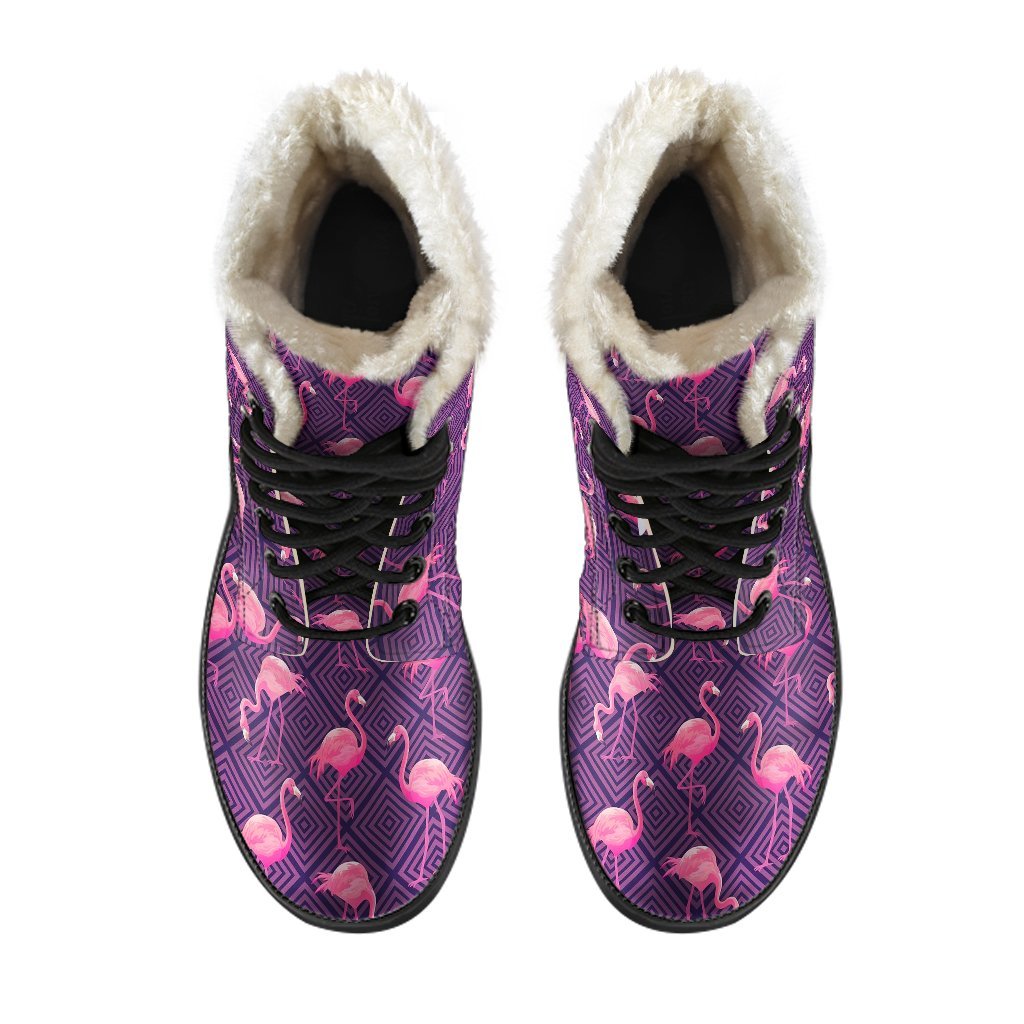 Flamingo Hawaiian Tropical Stripe Pattern Print Comfy Winter Boots-grizzshop