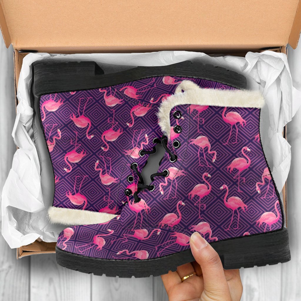 Flamingo Hawaiian Tropical Stripe Pattern Print Comfy Winter Boots-grizzshop