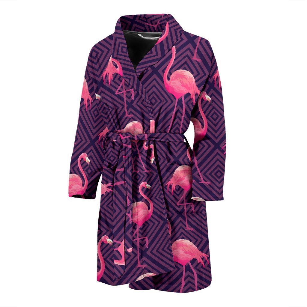 Flamingo Hawaiian Tropical Stripe Pattern Print Men Long Robe-grizzshop