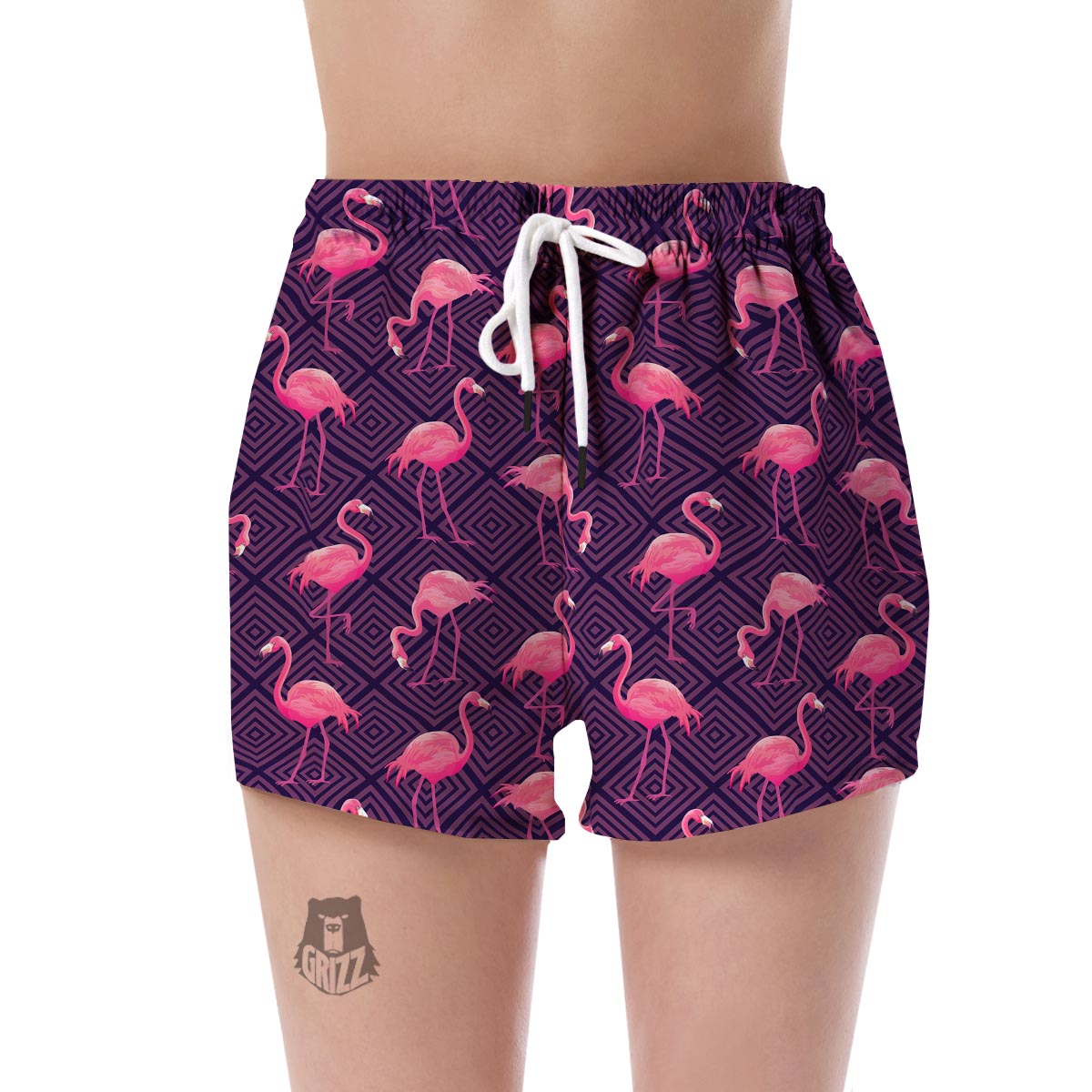 Flamingo Hawaiian Tropical Stripe Pattern Print Women's Shorts-grizzshop