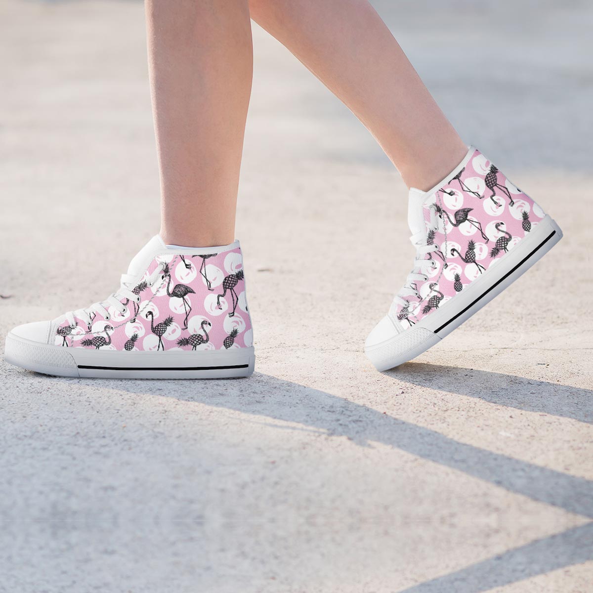 Flamingo Pineapple Print Women's High Top Shoes-grizzshop