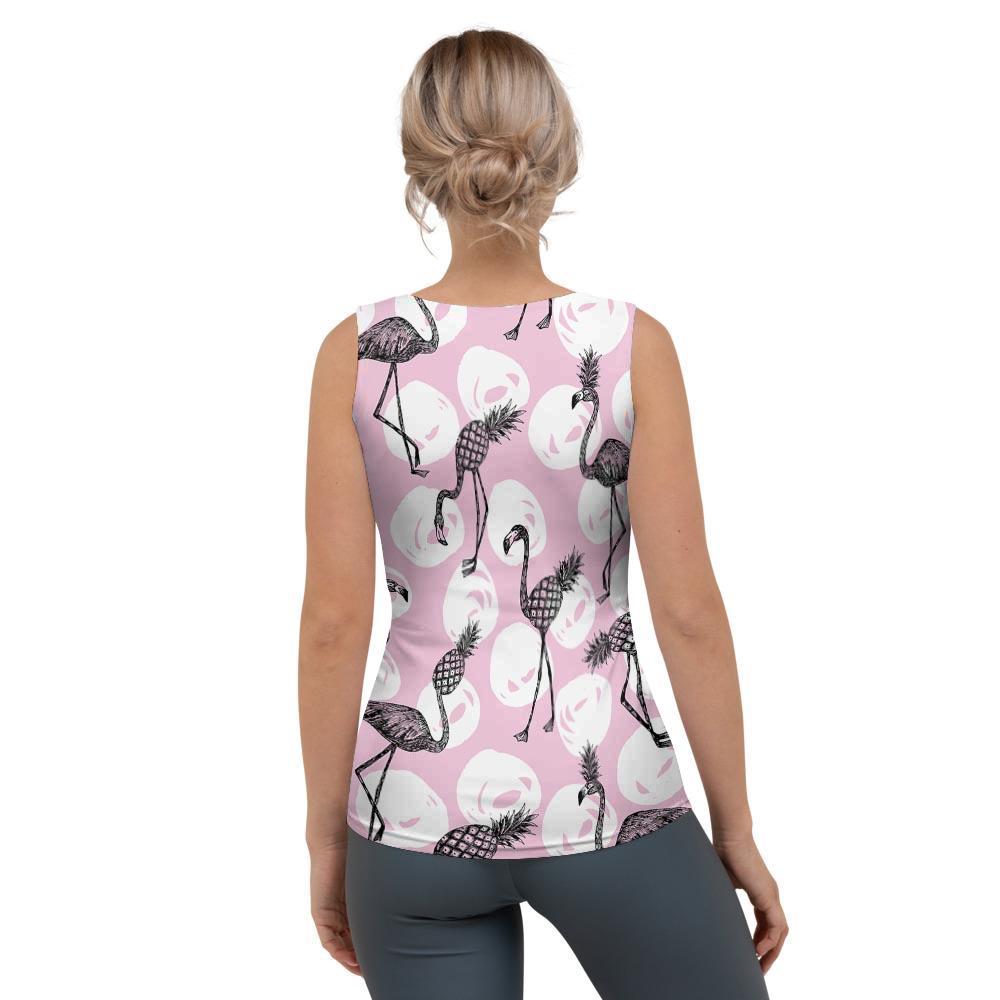 Flamingo Pineapple Print Women's Tank Top-grizzshop