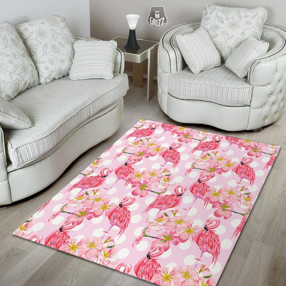 Flamingo Pink Polka Print Pattern Floor Mat-grizzshop