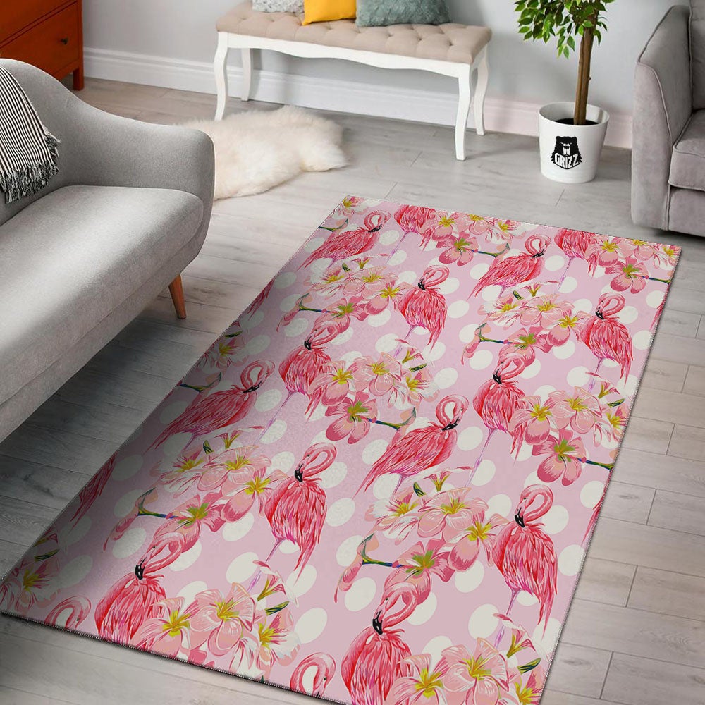 Flamingo Pink Polka Print Pattern Floor Mat-grizzshop