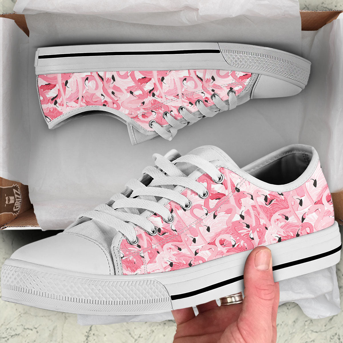 Flamingo Pink Print Pattern White Low Top Shoes-grizzshop