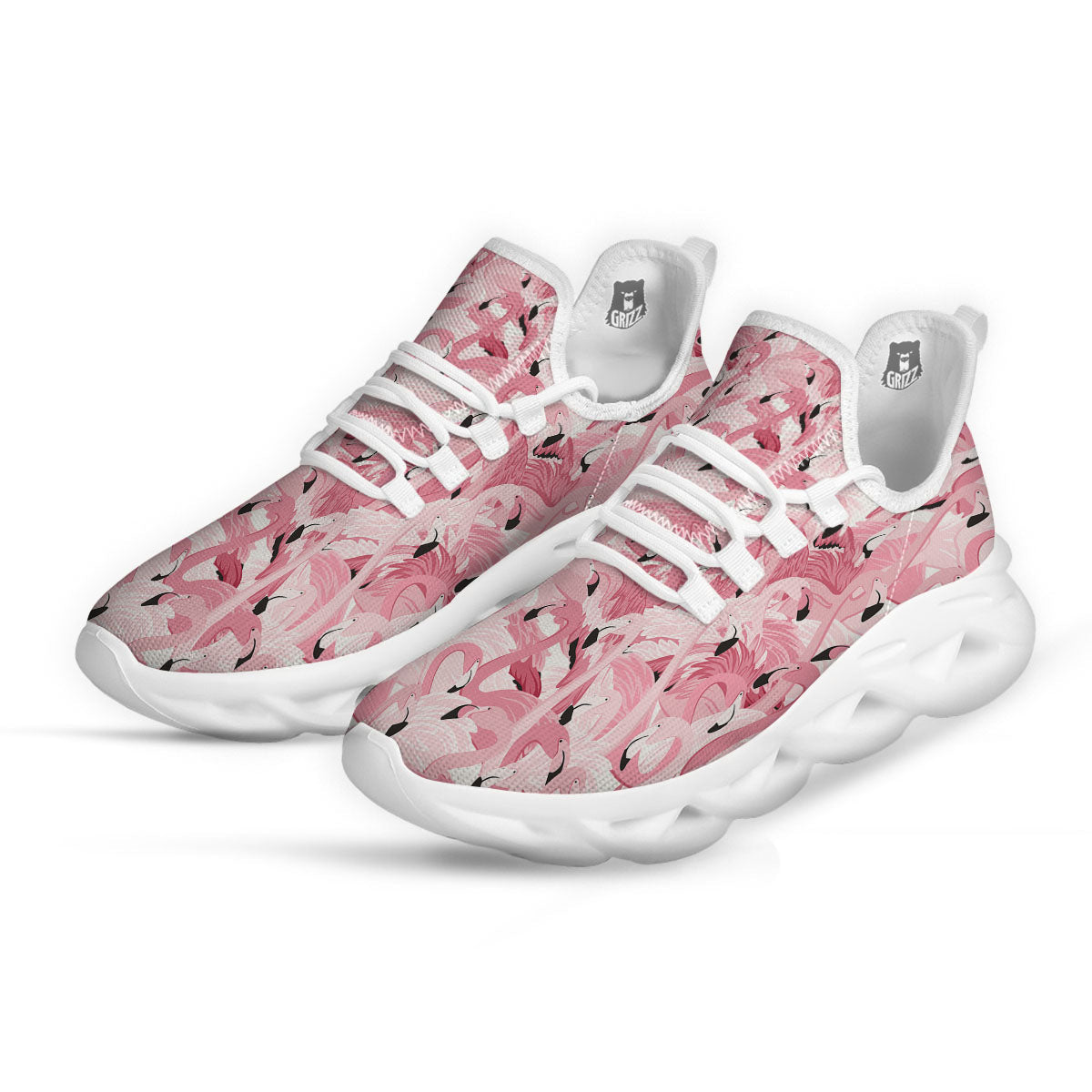 Flamingo Pink Print Pattern White Running Shoes-grizzshop