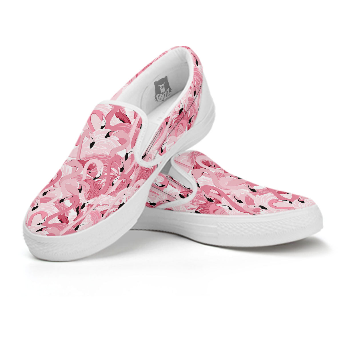 Flamingo Pink Print Pattern White Slip On Shoes-grizzshop