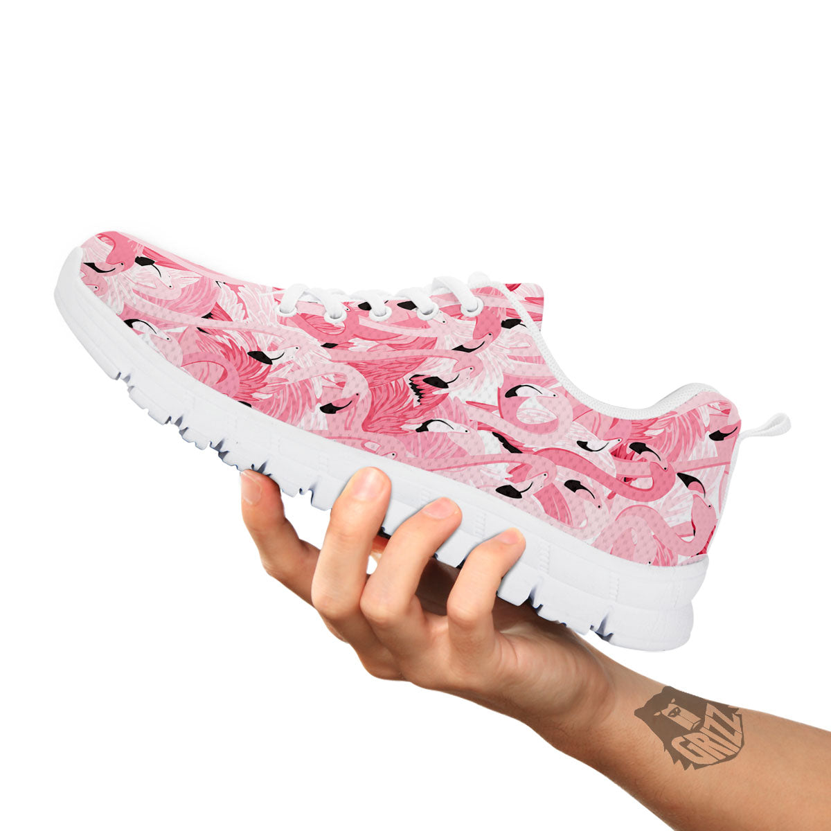 Flamingo Pink Print Pattern White Sneaker-grizzshop