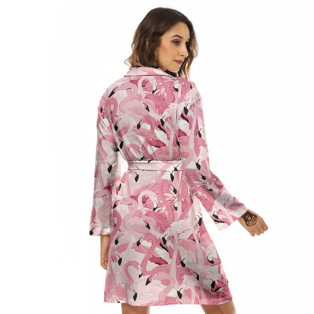 Flamingo Pink Print Pattern Women's Robe-grizzshop