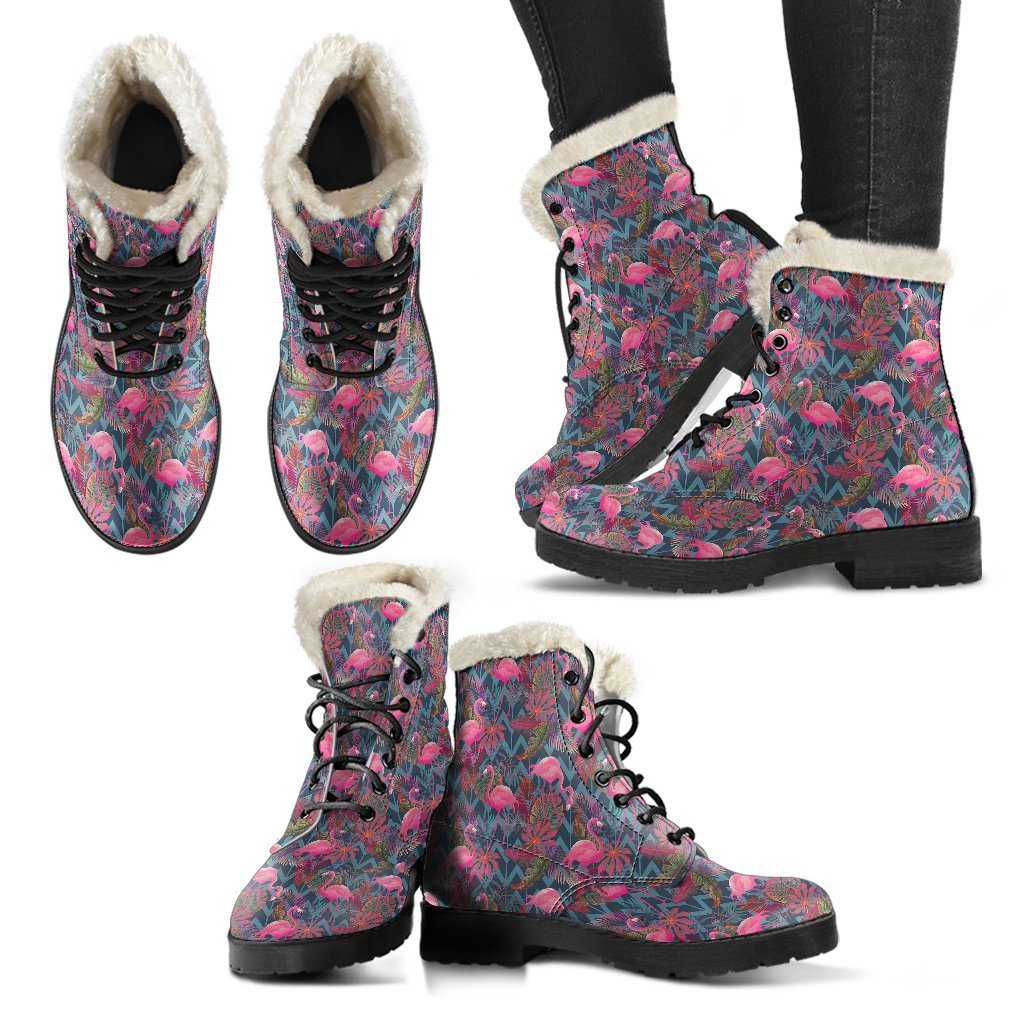 Flamingo Stripe Hawaiian Tropical Pattern Print Comfy Winter Boots-grizzshop