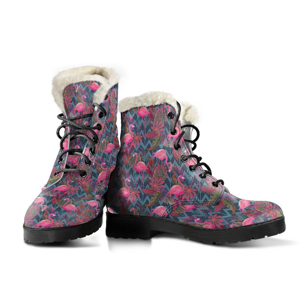 Flamingo Stripe Hawaiian Tropical Pattern Print Comfy Winter Boots-grizzshop