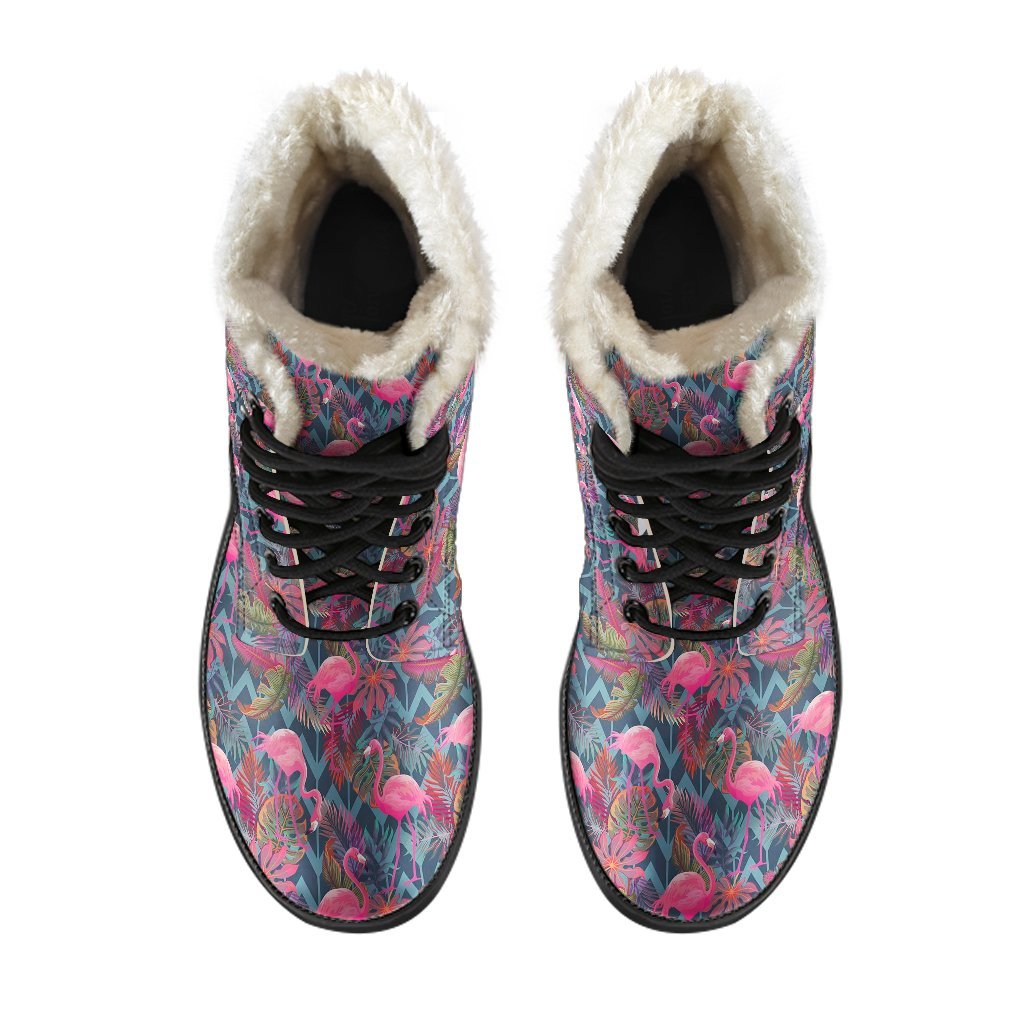 Flamingo Stripe Hawaiian Tropical Pattern Print Comfy Winter Boots-grizzshop