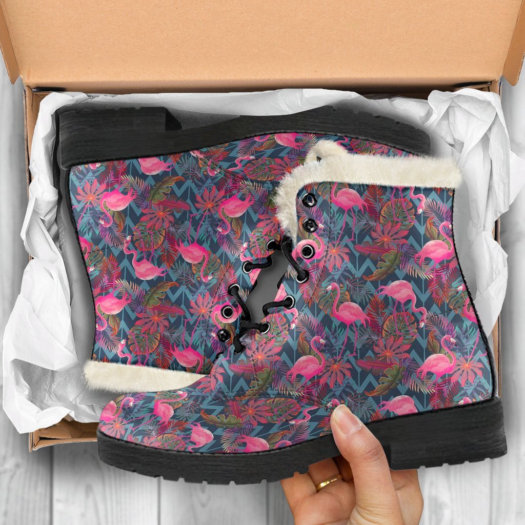 Flamingo Stripe Hawaiian Tropical Pattern Print Comfy Winter Boots-grizzshop