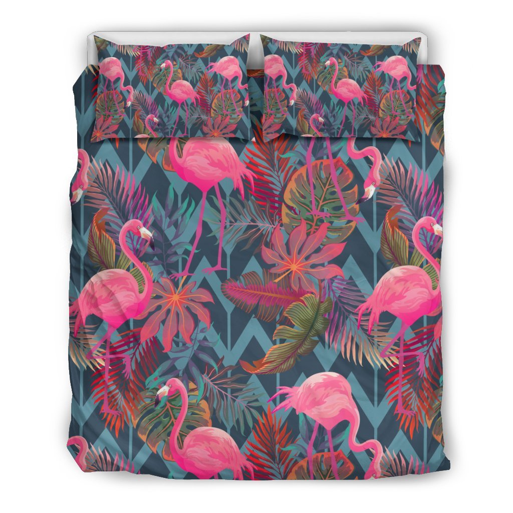 Flamingo Stripe Hawaiian Tropical Pattern Print Duvet Cover Bedding Set-grizzshop