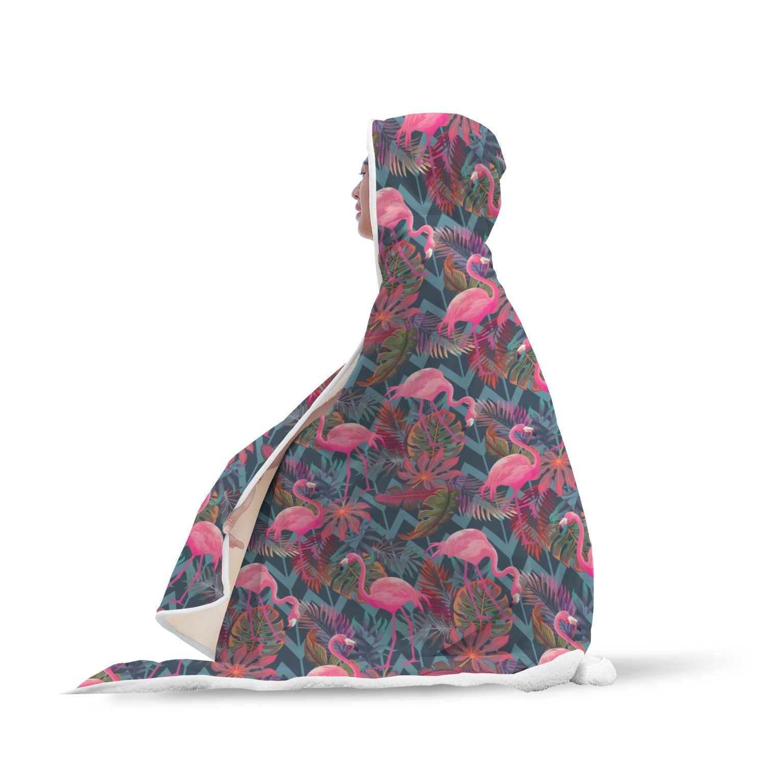 Flamingo Stripe Hawaiian Tropical Pattern Print Hooded Blanket-grizzshop