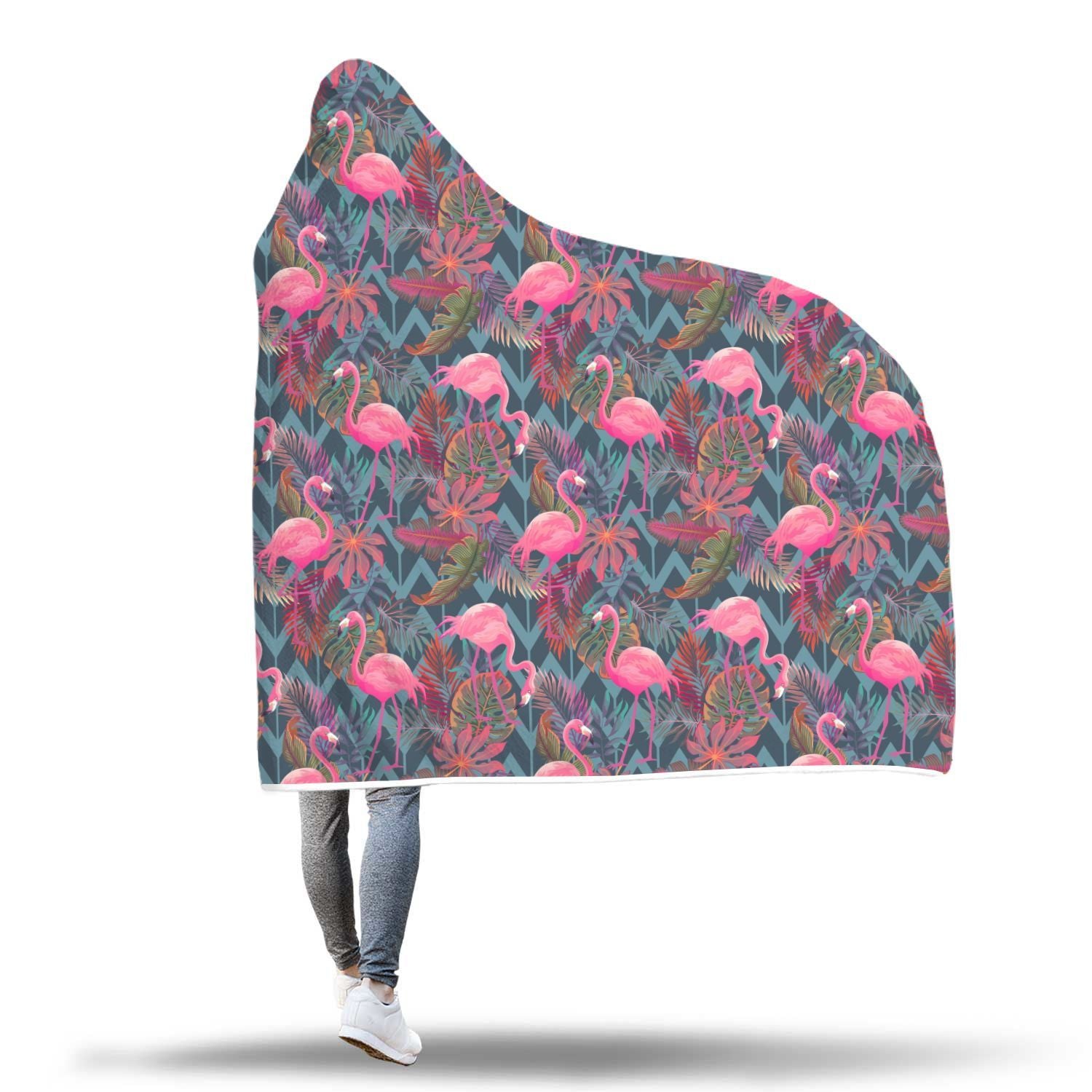 Flamingo Stripe Hawaiian Tropical Pattern Print Hooded Blanket-grizzshop