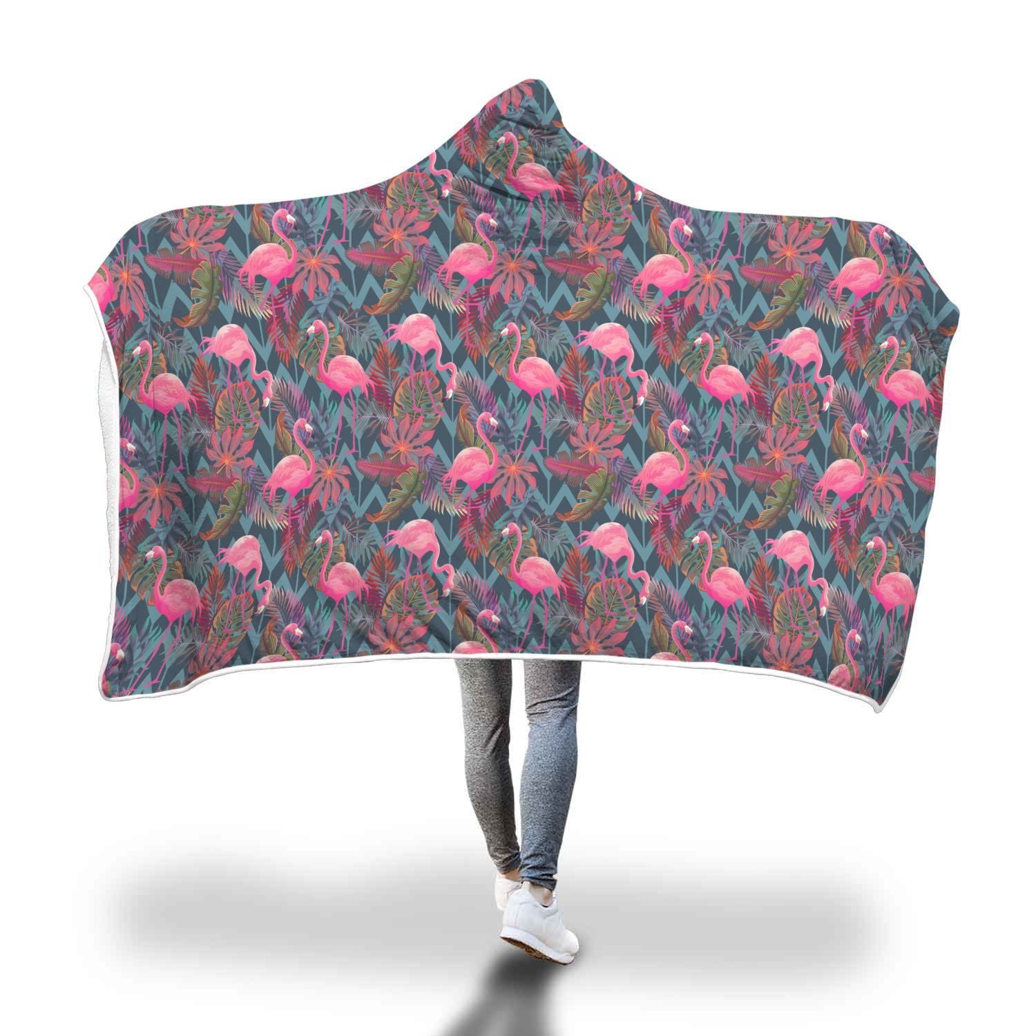 Flamingo Stripe Hawaiian Tropical Pattern Print Hooded Blanket-grizzshop