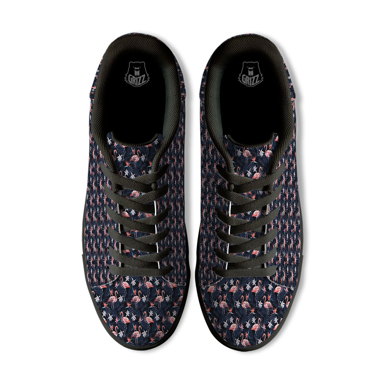 Flamingo Tropical Dark Print Pattern Black Low Top Sneakers-grizzshop