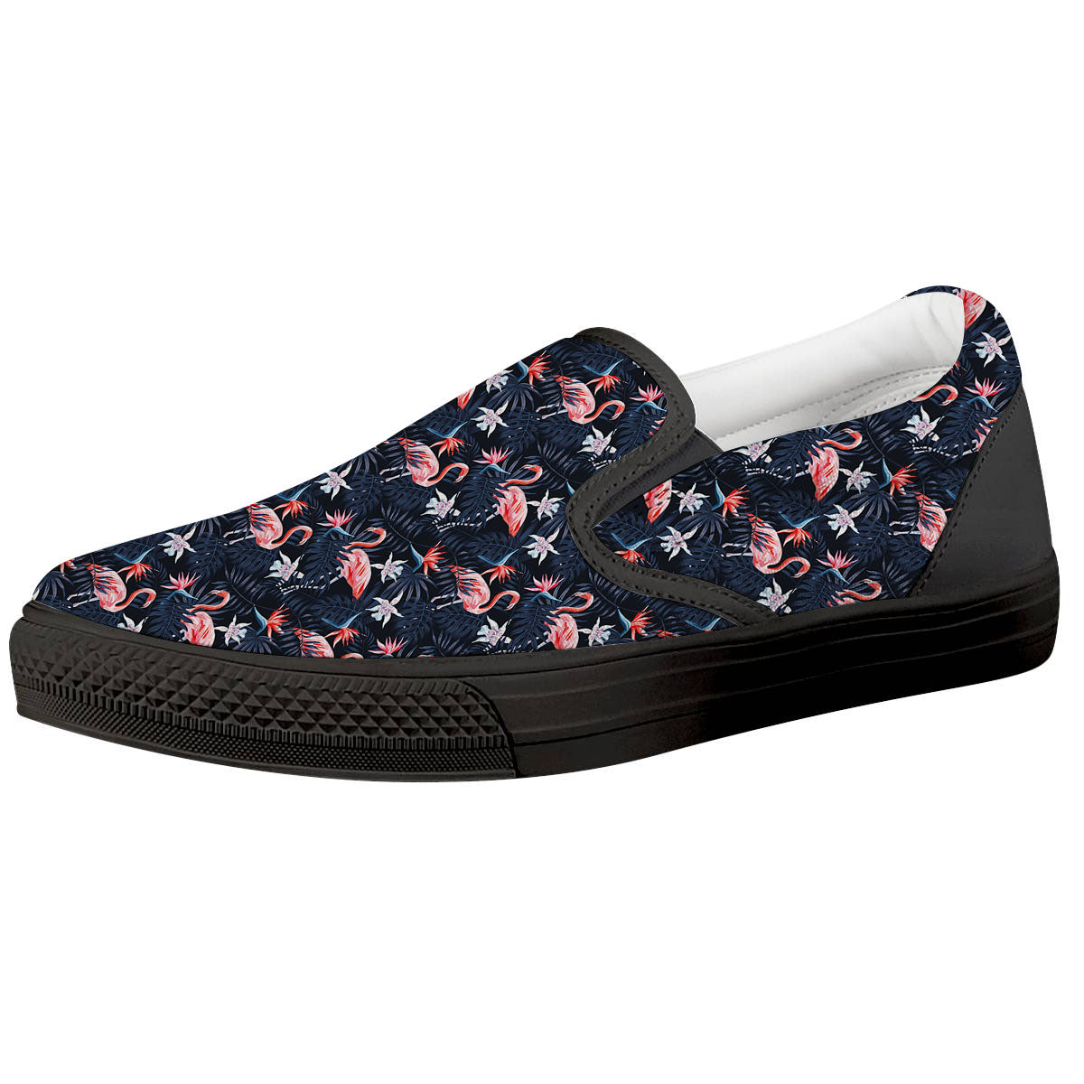 Flamingo Tropical Dark Print Pattern Black Slip On Shoes-grizzshop