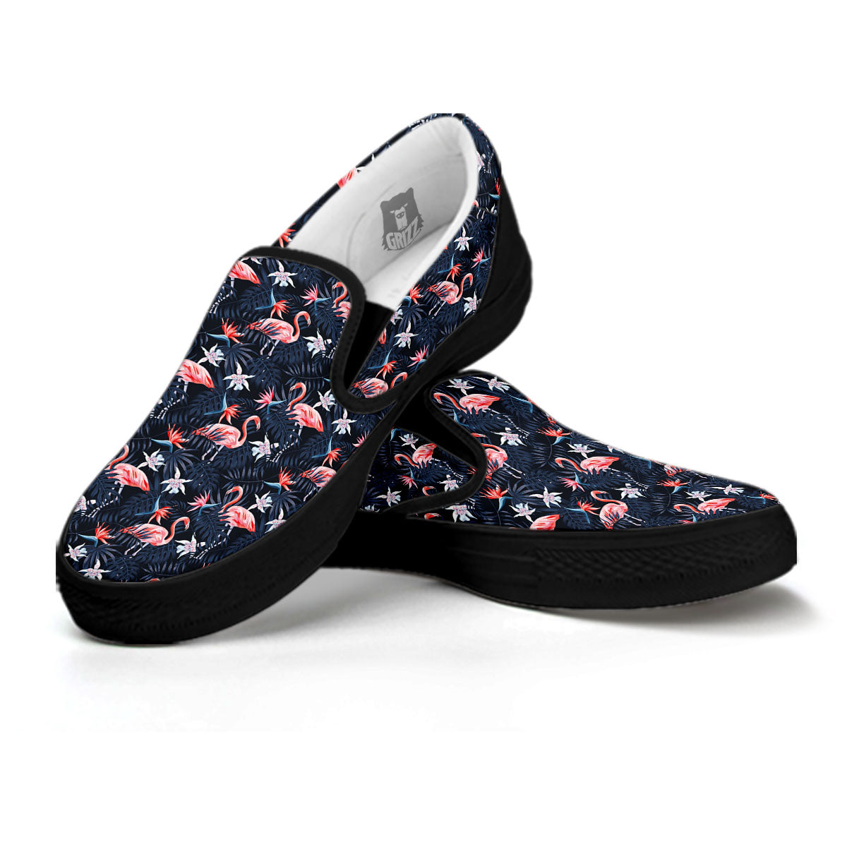 Flamingo Tropical Dark Print Pattern Black Slip On Shoes-grizzshop
