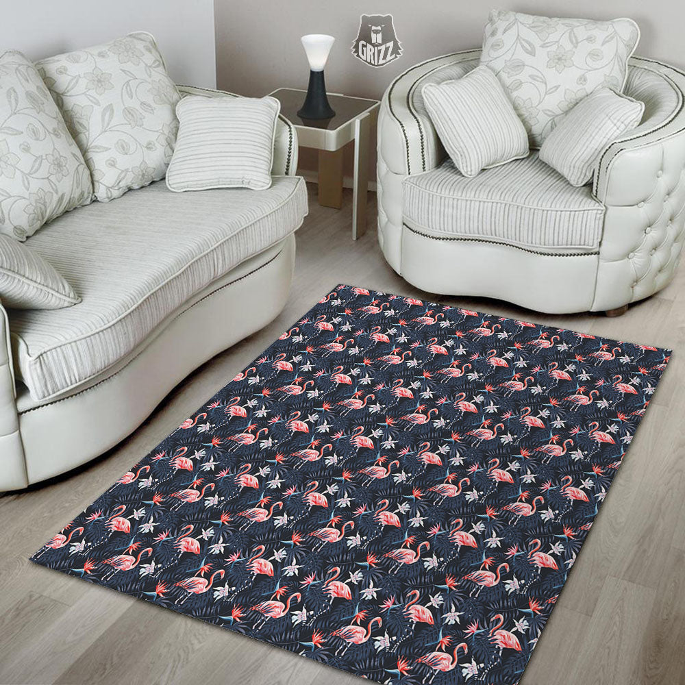 Flamingo Tropical Dark Print Pattern Floor Mat-grizzshop