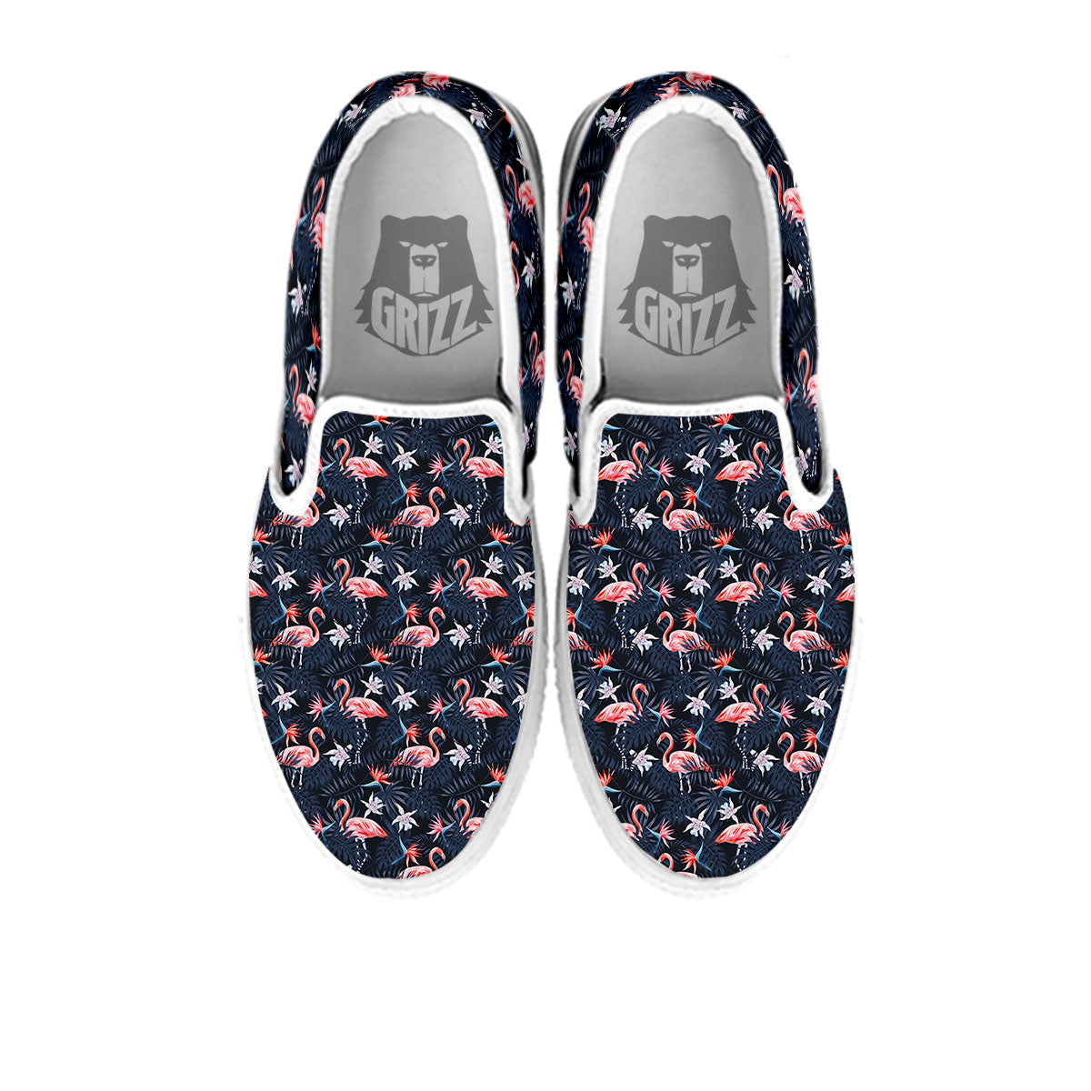 Flamingo Tropical Dark Print Pattern White Slip On Shoes-grizzshop