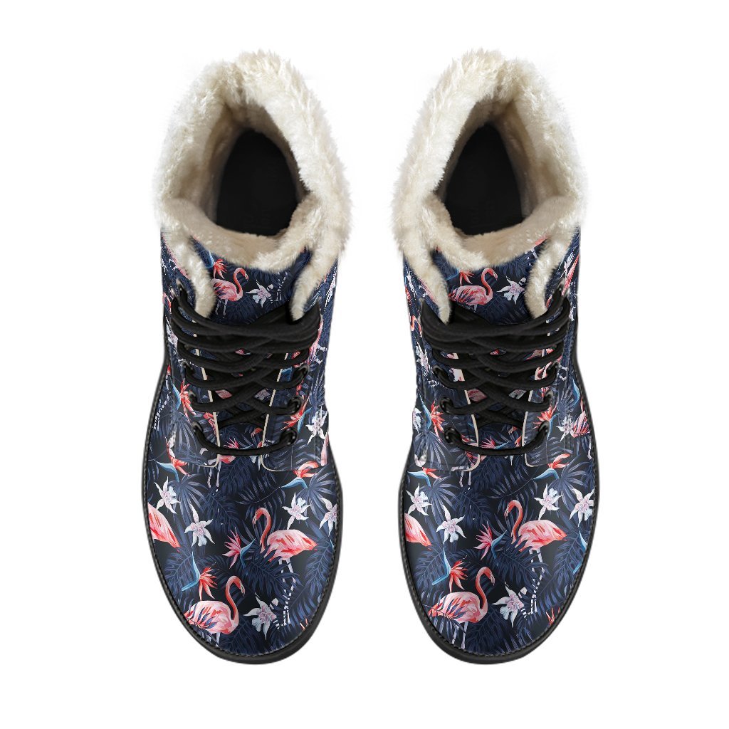 Flamingo Tropical Palm Leaves Hawaiian Floral Pattern Print Comfy Winter Boots-grizzshop
