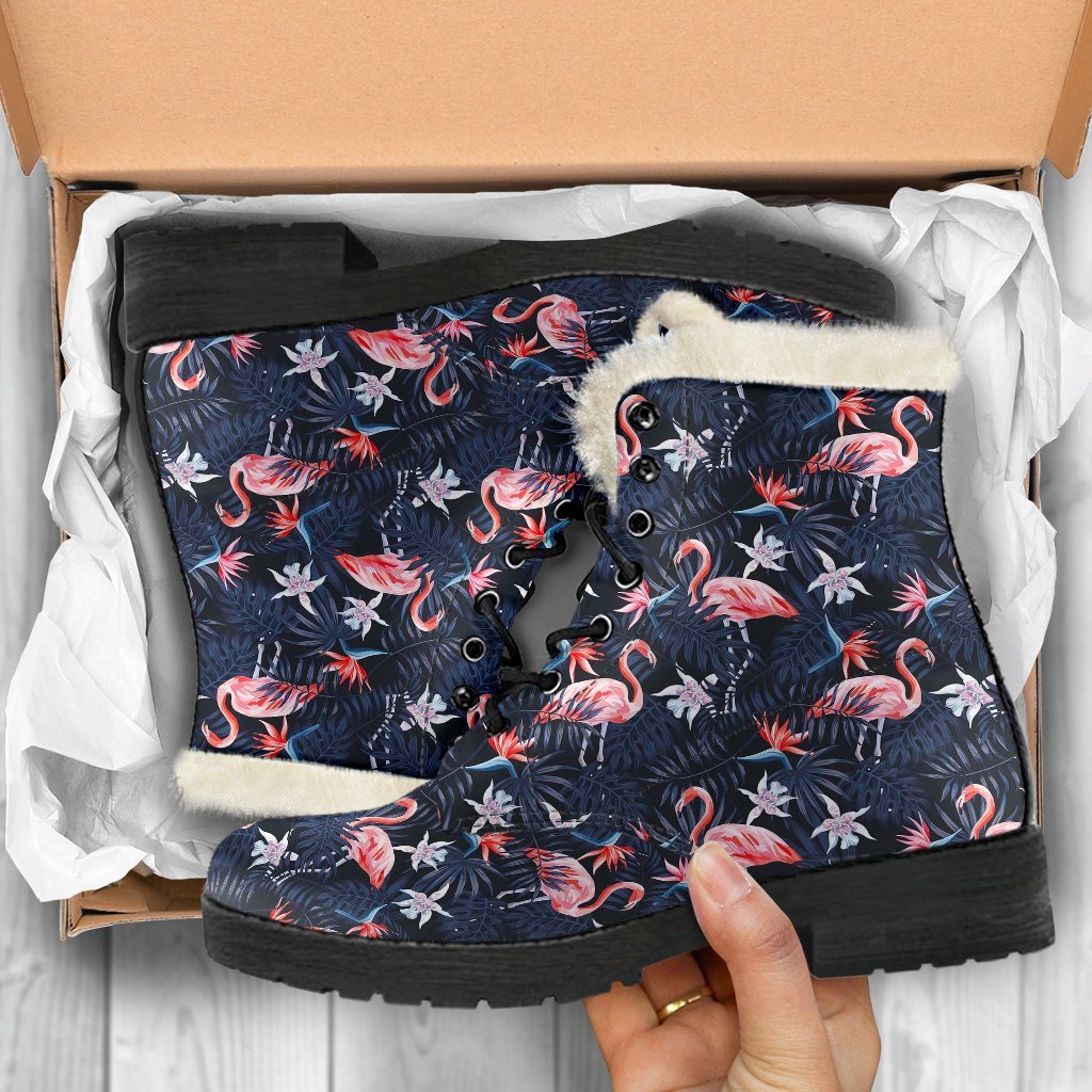 Flamingo Tropical Palm Leaves Hawaiian Floral Pattern Print Comfy Winter Boots-grizzshop