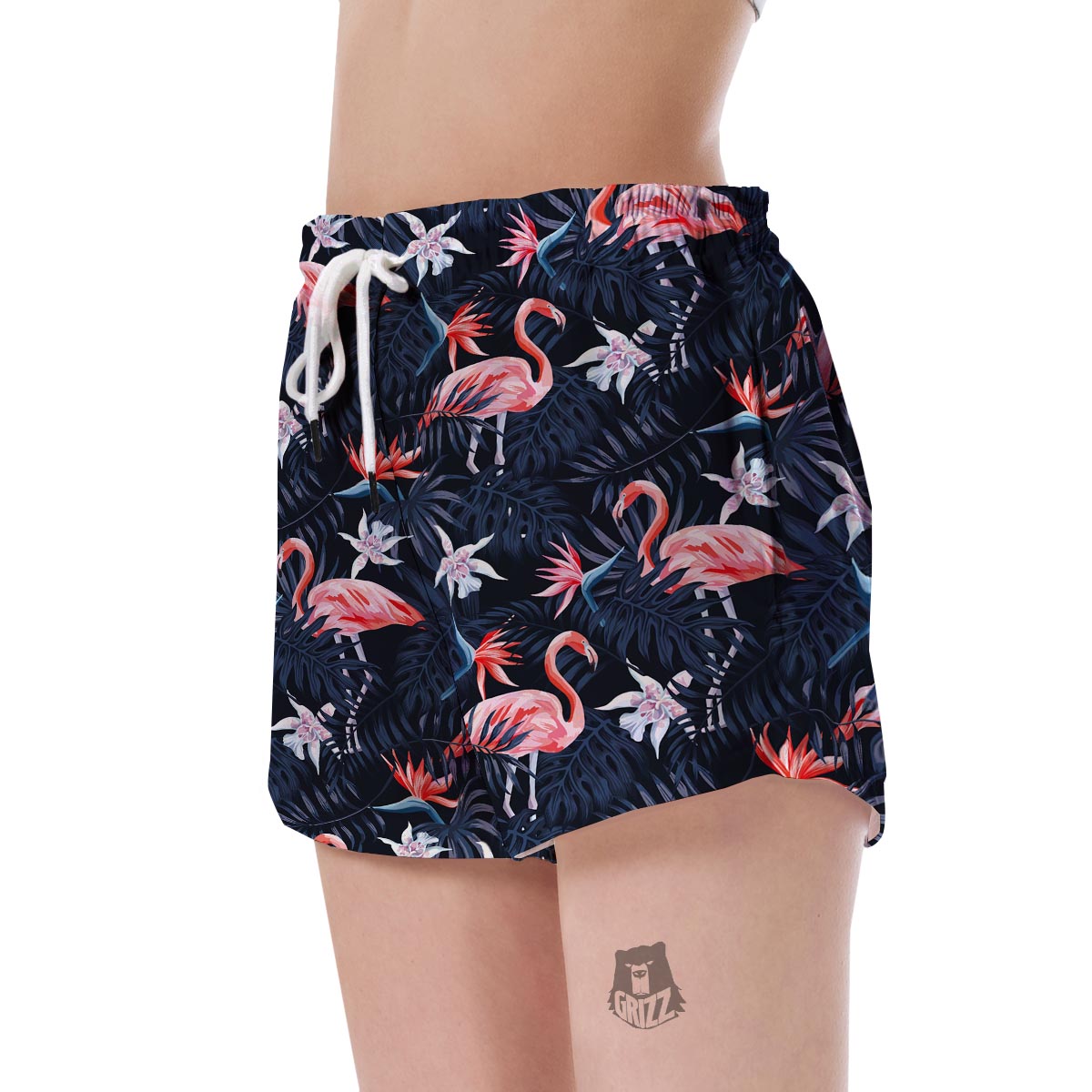Flamingo Tropical Palm Leaves Hawaiian Floral Pattern Print Women's Shorts-grizzshop