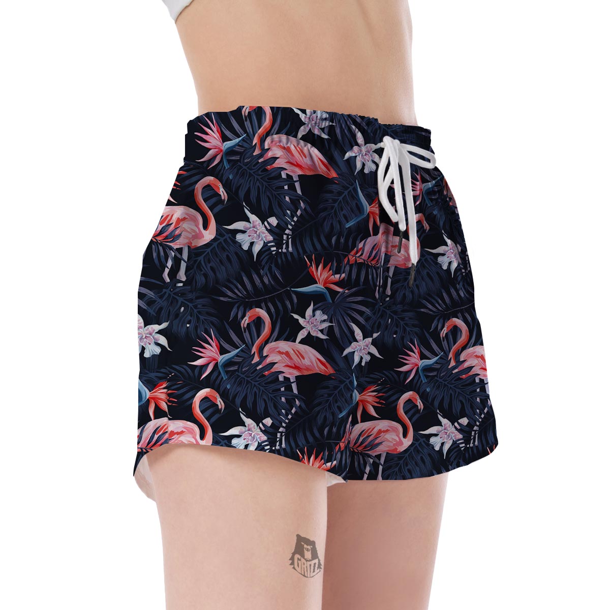 Flamingo Tropical Palm Leaves Hawaiian Floral Pattern Print Women's Shorts-grizzshop