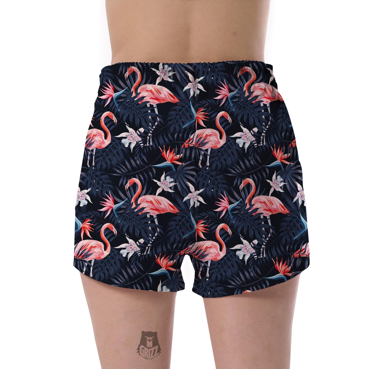 Flamingo Tropical Palm Leaves Hawaiian Floral Pattern Print Women's Shorts-grizzshop