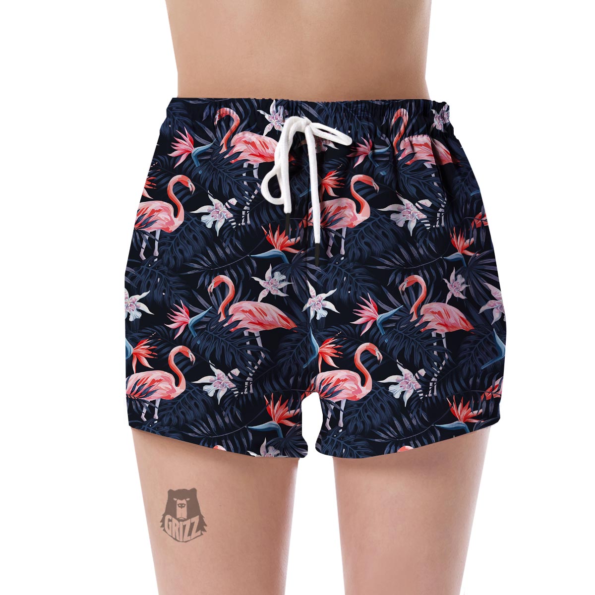 Flamingo Tropical Palm Leaves Hawaiian Floral Pattern Print Women's Shorts-grizzshop