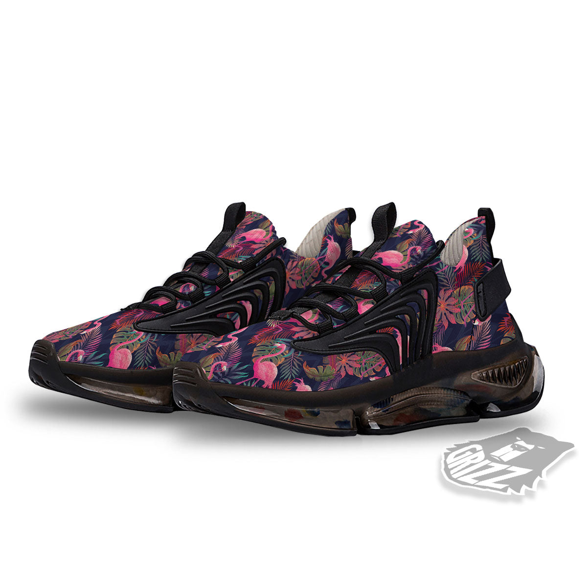 Flamingo Watercolor Print Pattern Black Gym Shoes-grizzshop