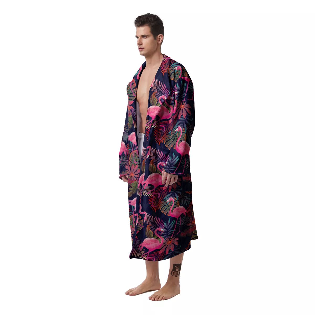 Flamingo Watercolor Print Pattern Men's Robe-grizzshop