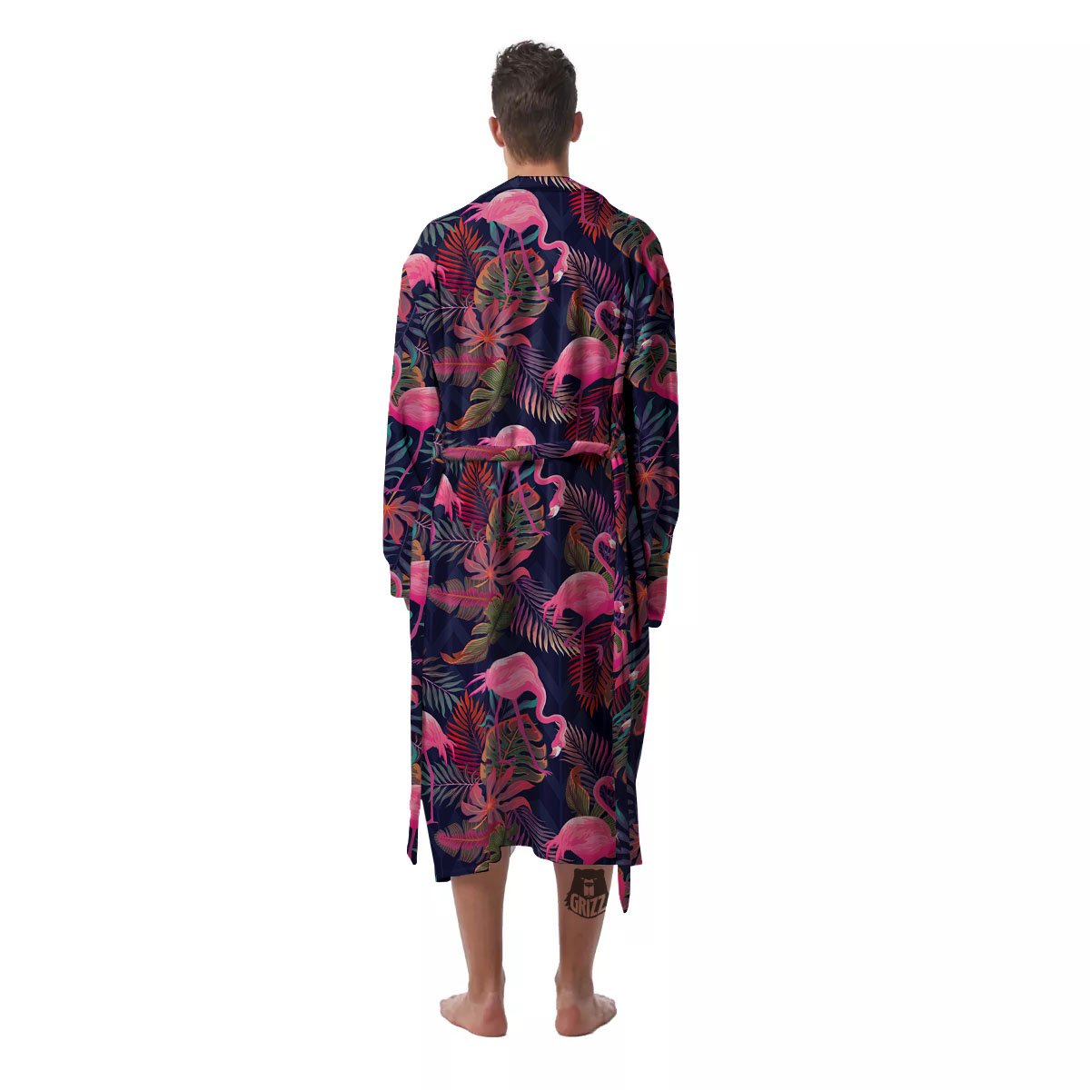 Flamingo Watercolor Print Pattern Men's Robe-grizzshop